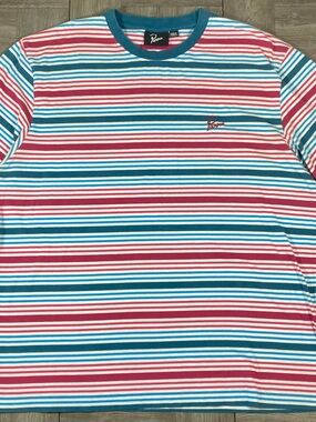 Parra Men's T-Shirt -Pink/Blue Striped Short Sleeve Portugal Made - X-Large XL